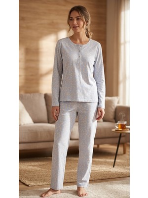 Çift Kaplan Sarı Çiçek Desen Patlı Pijama Takımı 7212
