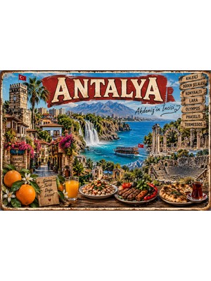 Lucena Antalya Retro Metal Duvar Tablosu – Yöresel Turistik Dekoratif Tabela 15X20 cm