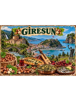 Lucena Giresun Temalı Retro Metal Duvar Tabelası Fındık Karadeniz Dekoratif Levha 15X20 cm