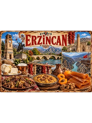 Lucena Erzincan Retro Metal Duvar Tablosu | Yöresel Kültürel Dekoratif Vintage Tabela 15X20 cm