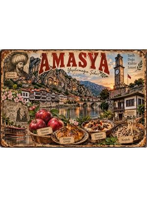 Lucena Amasya Retro Metal Duvar Tabelası – Yöresel Kültürel Dekoratif Şehir Tablosu 15X20 cm