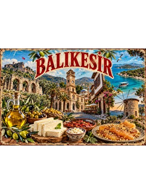 Lucena Balıkesir Temalı Retro Metal Duvar Tabelası – Yöresel Dekoratif Levha 15X20 cm