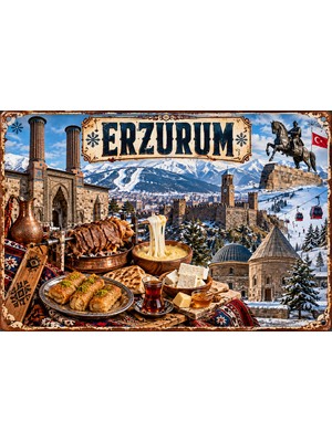 Lucena Erzurum Retro Metal Tablo | Cağ Kebabı Palandöken Tarihi Dekoratif Duvar Tabelası 15X20 cm