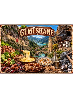 Lucena Gümüşhane Retro Metal Duvar Tabelası | Yöresel Şehir Temalı Dekoratif Levha 15X20 cm