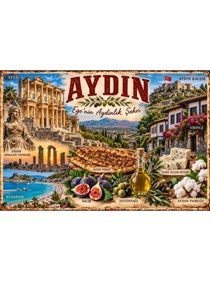 Lucena Aydın Temalı Retro Metal Tablo – Ege Yöresel Kültür ve Şehir Dekoratif Duvar Tabelası 15X20 cm