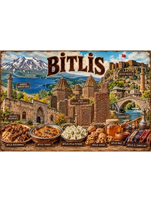 Lucena Bitlis Retro Metal Duvar Tabelası – Yöresel Kültürel Dekoratif Şehir Tablosu 15X20 cm