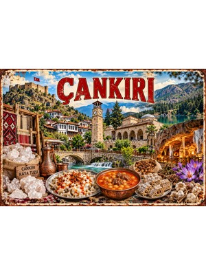 Lucena Çankırı Retro Metal Duvar Tablosu – Yöresel Kültür ve Kaya Tuzu Temalı Dekoratif Tabela 15X20 cm