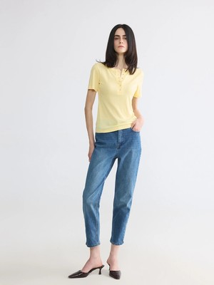 Lc Waikiki Yeni Sezon Indigo Mom Fit Kadın Jean Pantolon