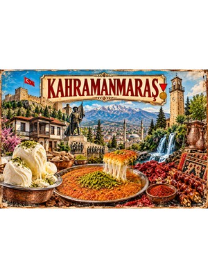 Lucena Kahramanmaraş Retro Metal Tablo | Maraş Dondurması ve Şehir Temalı Dekoratif Tabela 15X20 cm