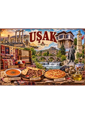 Lucena Uşak Retro Metal Duvar Tabelası – Yöresel Kültür, Tarihi ve Yemekler 15X20 cm