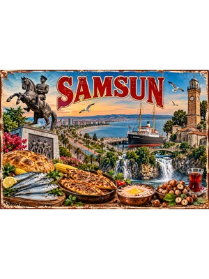 Lucena Samsun Retro Metal Duvar Tabelası – Şehir Temalı Dekoratif Vintage Levha  15X20 cm