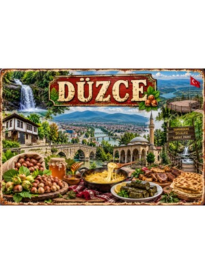 Lucena Düzce Retro Metal Tablo | Yöresel Kültür ve Şehir Temalı Dekoratif Duvar Tabelası 15X20 cm