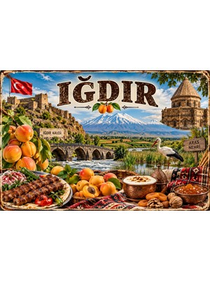 Lucena Iğdır Retro Metal Duvar Tabelası – Ağrı Dağı Kayısı Yöresel Dekor  15X20 cm