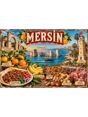 Lucena Mersin Retro Metal Tabela | Kızkalesi Tantuni Cezerye Dekoratif Duvar Levhası 15X20 cm