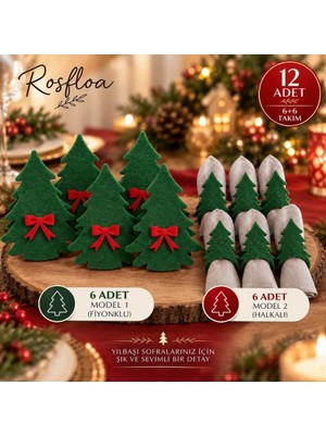 Rosfloa 12’li Lüx Keçe Çam Ağacı Masa Sofra Sunum Takımı Yılbaşı Temalı Dekoratif Masa Sunum Aksesuarı
