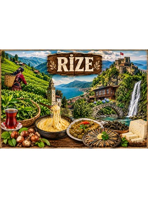 Lucena Rize Temalı Retro Metal Duvar Tabelası Karadeniz Çay ve Yöresel Dekor 15X20 cm