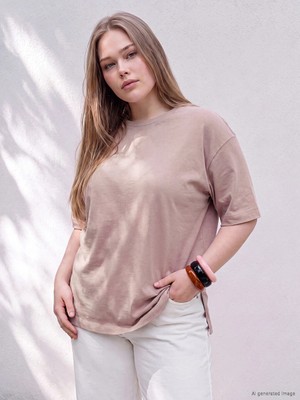 Lc Waikiki Yeni Sezon Pembe Büyük Beden %100 Pamuklu Oversize Kadın Tişört