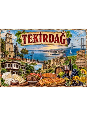 Lucena Tekirdağ Retro Metal Tablo | Yöresel Kültürel Dekoratif Duvar Tabelası 15X20 cm