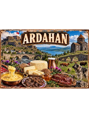 Lucena Ardahan Temalı Retro Metal Tablo – Yöresel Kültür ve Şehir Dekorasyonu 15X20 cm