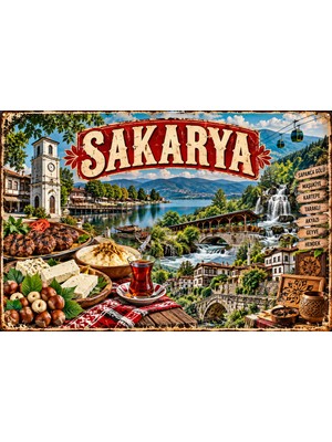 Lucena Sakarya Retro Metal Duvar Tablosu – Yöresel Şehir Dekoratif Vintage Tabela 15X20 cm