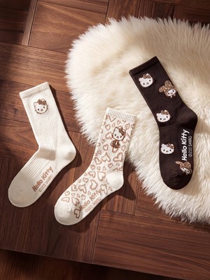 Lc Waikiki Yeni Sezon Ekru Hello Kitty Baskılı Kadın Soket Çorap 3'lü