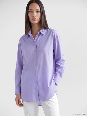 Lc Waikiki Yeni Sezon Lila %100 Pamuklu Kadın Gömlek Tunik