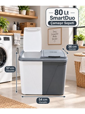 Citim Smart Duo Iki Bölmeli Kirli Çamaşır Sepeti - Banyo Çamaşır Sepeti Renkliler & Beyazlar 80 Lt