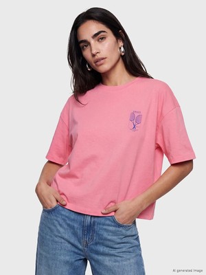 Lc Waikiki Yeni Sezon Pembe %100 Pamuklu Oversize Kadın Tişört