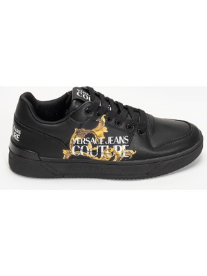 Versace Jeans Couture Leather Baroque Print Men's Sneakers Black