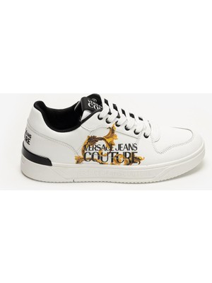 Versace Jeans Couture Leather Baroque Print Men's Sneakers White
