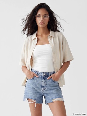 Lc Waikiki Yeni Sezon Bej Oversize Keten Karışımlı Kadın Gömlek