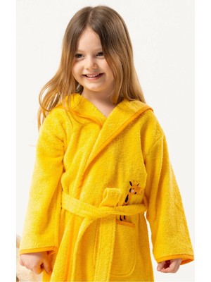 Motif Tekstil Joie %100 Pamuk Çocuk Bornozu Kapüşonlu Hayvan Nakışlı