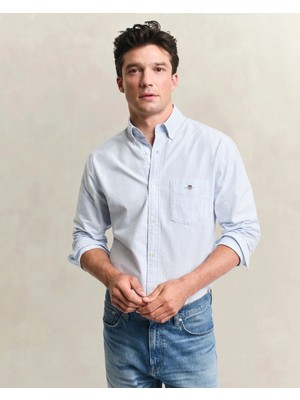 Gant Men's Blue Regular Fit Striped Logo Shirt