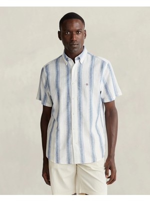 Gant Men's Blue Regular Fit Striped Logo Shirt