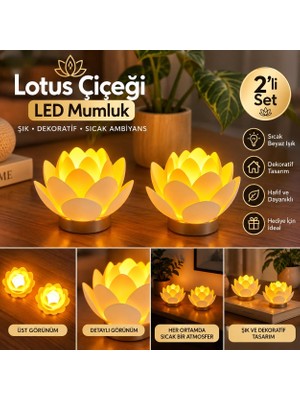 Belirtilmemiş Lotus Çiçeği Ikili Set LED Mumluk