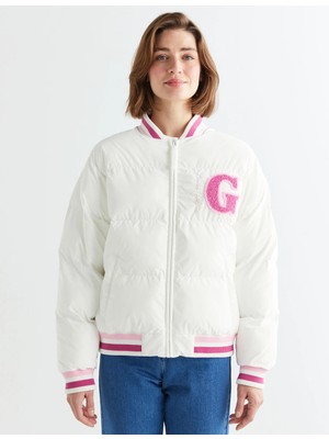 Gant Women's Cream Mandarin Collar Logo Bomber Jacket