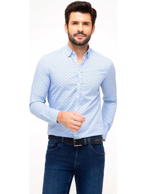 Cacharel Saxe Blue Slim Fit Long Sleeve Shirt
