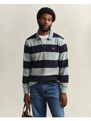Gant Men's Green Regular Fit Striped Logo Polo Collar Rugby T-Shirt