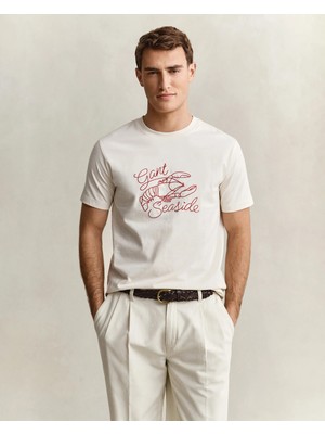 Gant Men's Cream Crew Neck Regular Fit T-Shirt