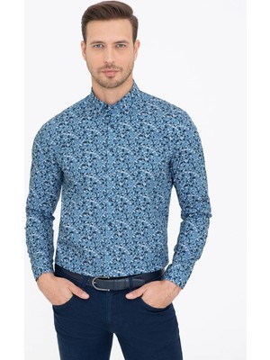 Cacharel Saxe Blue Slim Fit Long Sleeve Shirt