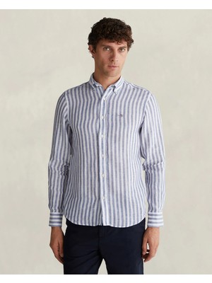 Gant Men's Blue Regular Fit Striped Logo Shirt