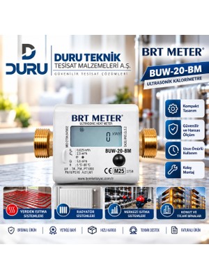 Duru Brt Meter Buw-20-Bm Ultrasonik Kalorimetre Isı Sayacı DN20 M25 Bağlantı