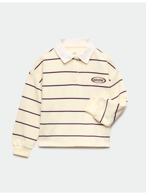 Marks & Spencer Çizgili Rugby Yaka Pamuklu Sweatshirt