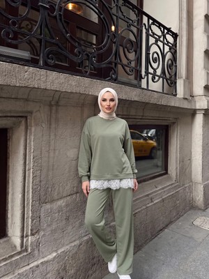 Trendparis Dantel Detaylı Rahat Kesim Ikili Spor Takım Açık Yeşil