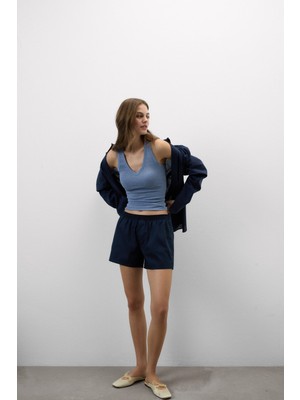 Intimissimi Fine Ribbed Lamé Cotton V-Neck Tank Top