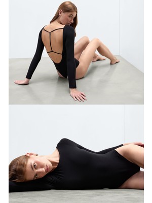 Intimissimi Open Back Long Sleeve Fresh Bamboo Bodysuit