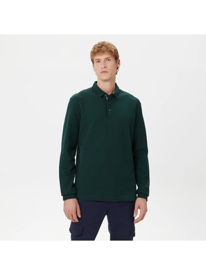 Nautica Men's Green Classic Fit Long Sleeve Polo Collar T-Shirt