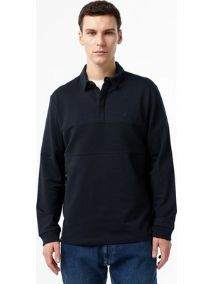 Nautica Men's Black Long Sleeve Polo Collar T-Shirt