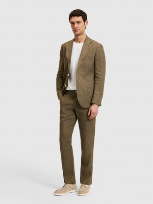 Cacharel Khaki Slim Fit Elastic Waist %100 Linen Trousers
