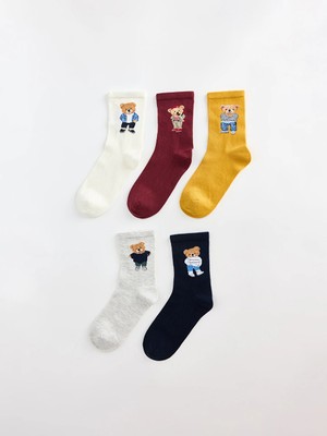 Lc Waikiki Yeni Sezon Ekru Ayı Teddy Baskılı Kadın Soket Çorap 5'li